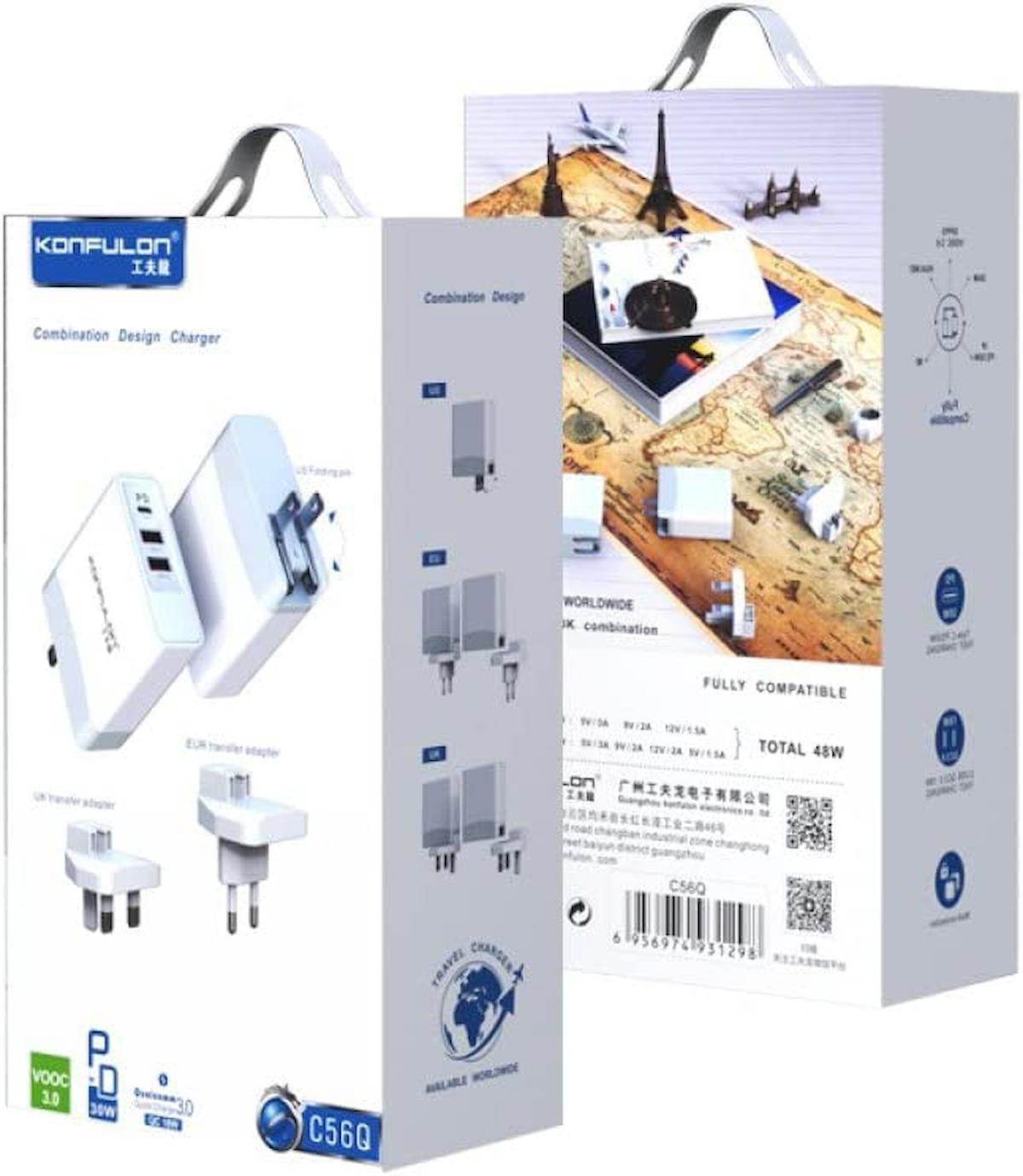 Coverzone Universal Type-C Kablolu 30 W Hızlı Şarj Aleti Beyaz