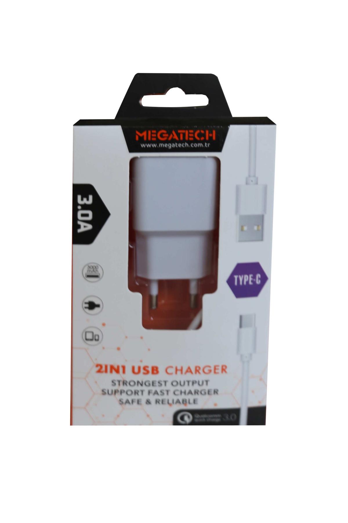 Megatech CC-01 Universal Type-C Kablolu 3 Amper Hızlı Şarj Aleti Beyaz