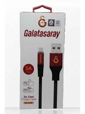 Galatasaray Universal Micro USB Kablolu 3 Amper Hızlı Şarj Aleti Siyah