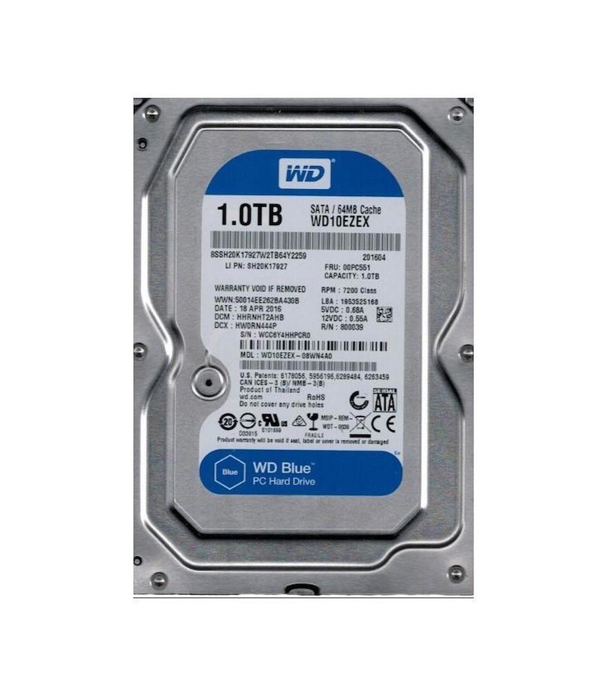 Western Digital Blue WD10EZEX 1 TB 3.5 inç 7200 RPM 64 MB SATA 3.0 PC Harddisk