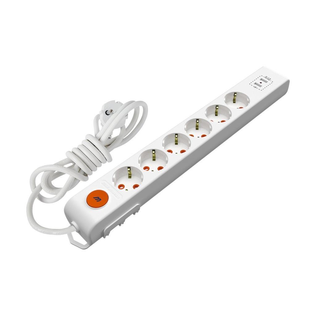 Mutlusan Ritech USB Girişli Topraklı İç Mekan 6'lı Priz Beyaz