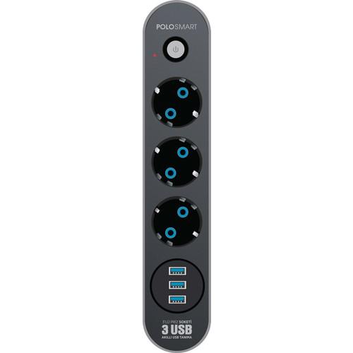 Polosmart MP07 USB Girişli Topraklı İç Mekan Üçlü Elektrik Prizi Beyaz