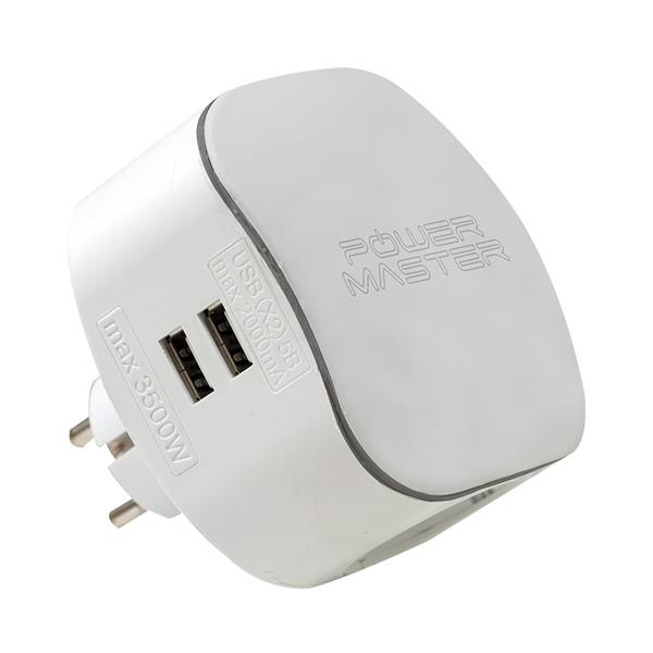 Powermaster Çerçeveli USB Girişli İç Mekan İkili Priz Beyaz