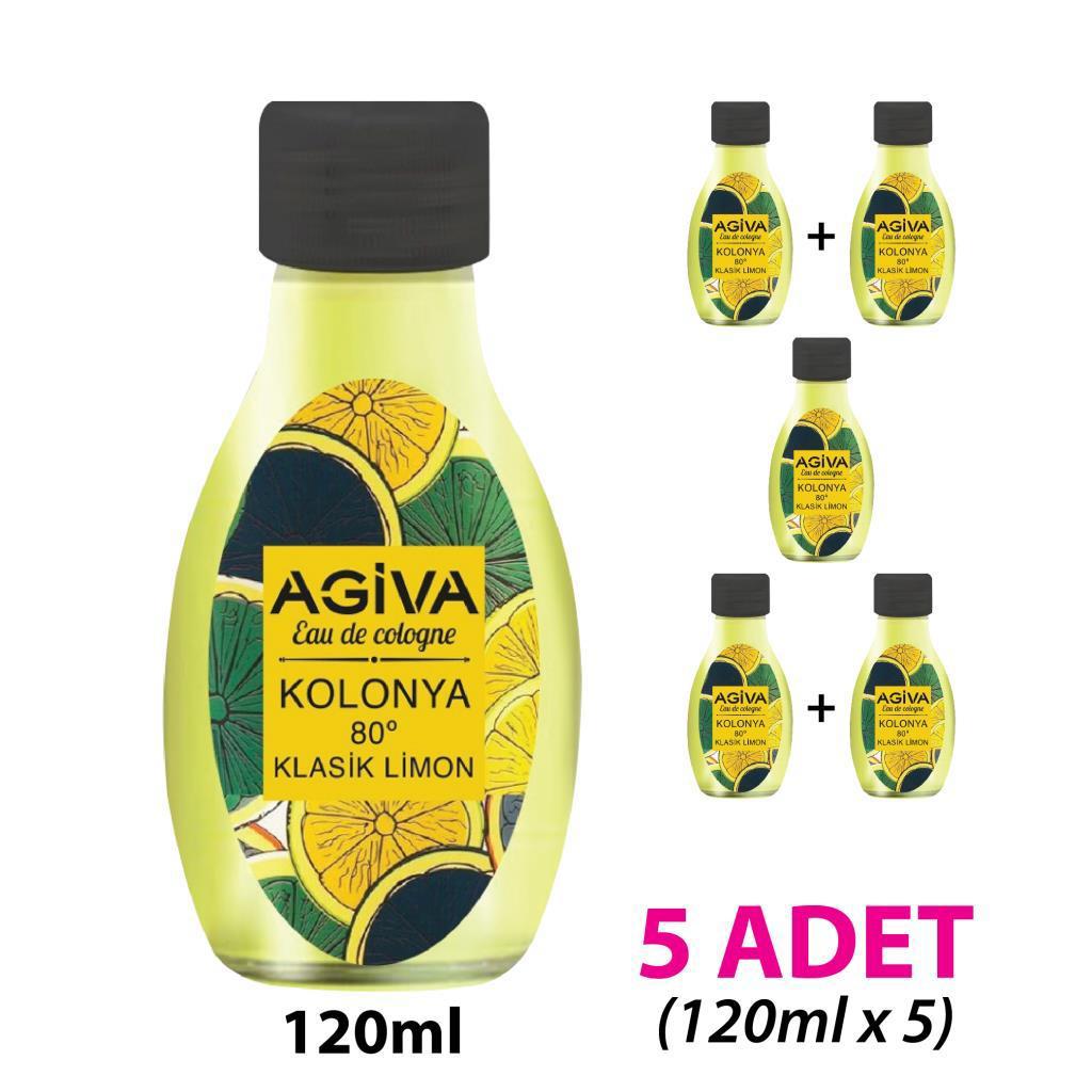 Agiva Limon Cam Şişe Kolonya 120 ml 5'li