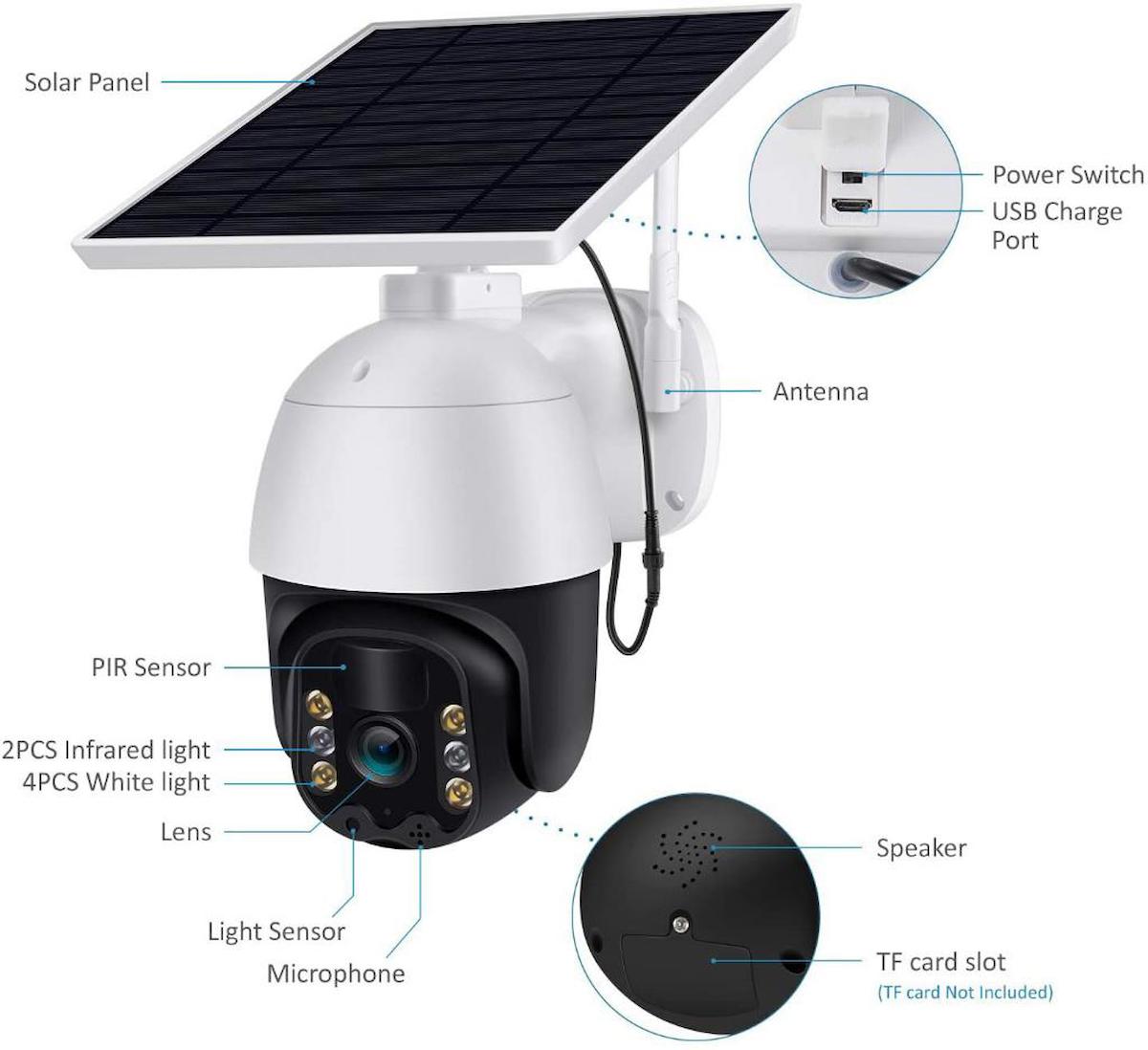 Angel Eye Ethernet Mini Güneş Enerjili Sim Kartlı 1 Kameralı Gece Görüşlü IP İç Dış Mekan Kablosuz Güvenlik Kamerası