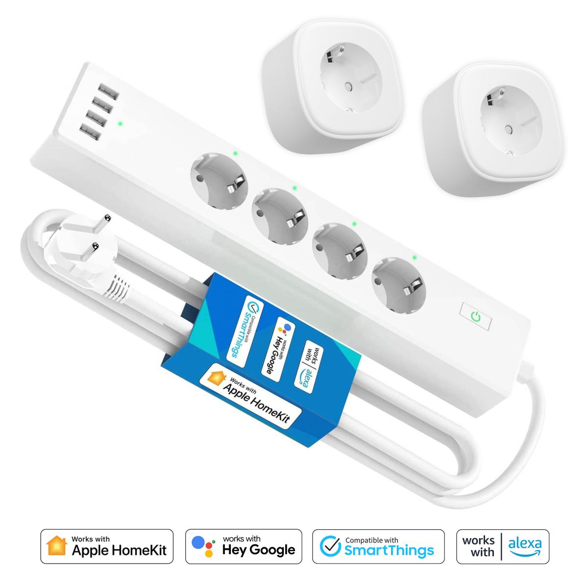 Meross 4'lü Soket 4'lü USB Kablosuz Tekli Akım Korumalı Priz