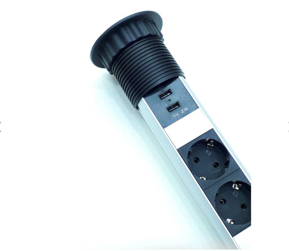 Tem 2'li Soket 2 metre 2'li USB Kablolu Çiftli Akım Korumalı Priz