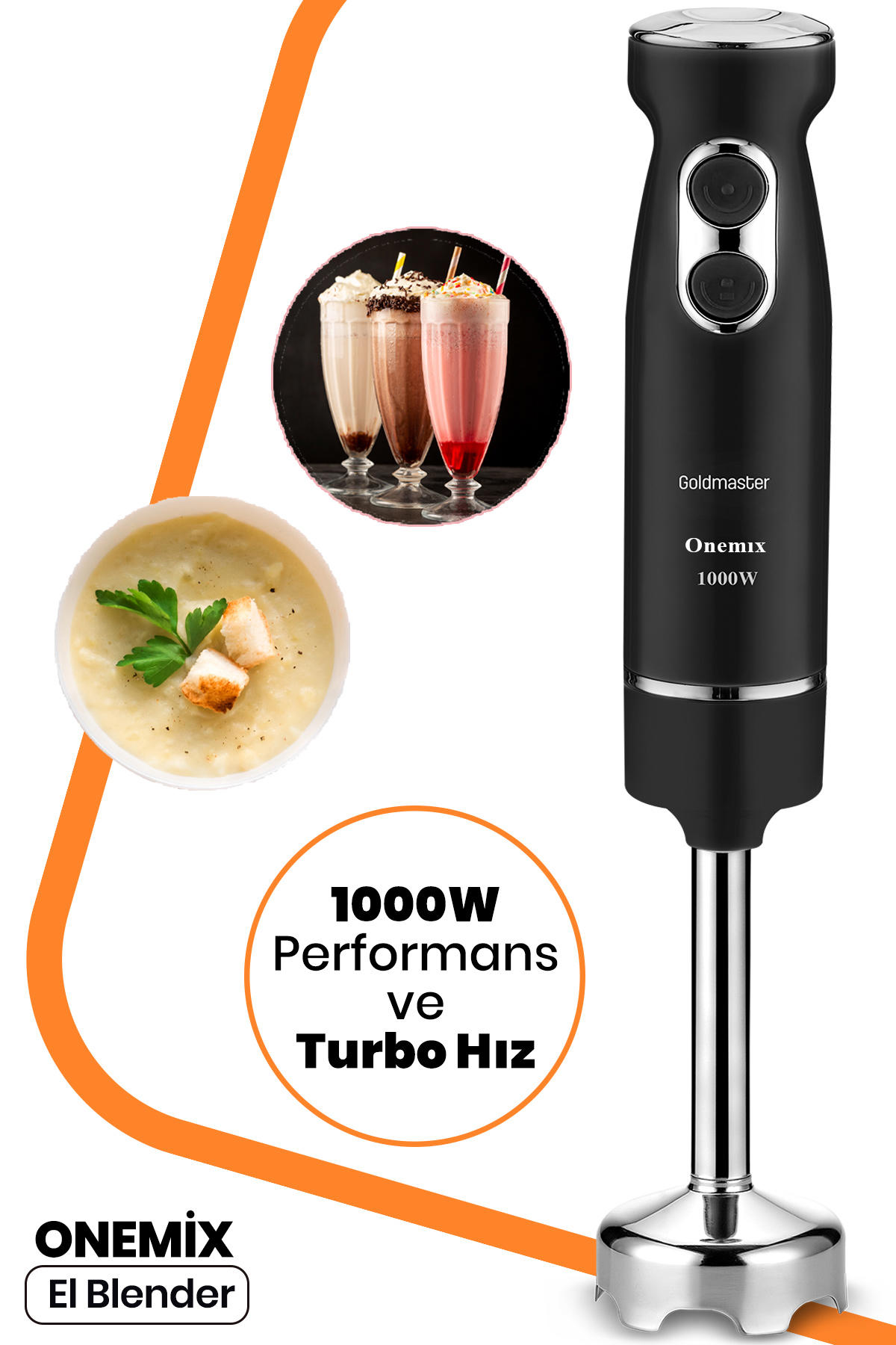 Goldmaster Onemix 700 ml Çift Bıçaklı Blender Seti Siyah