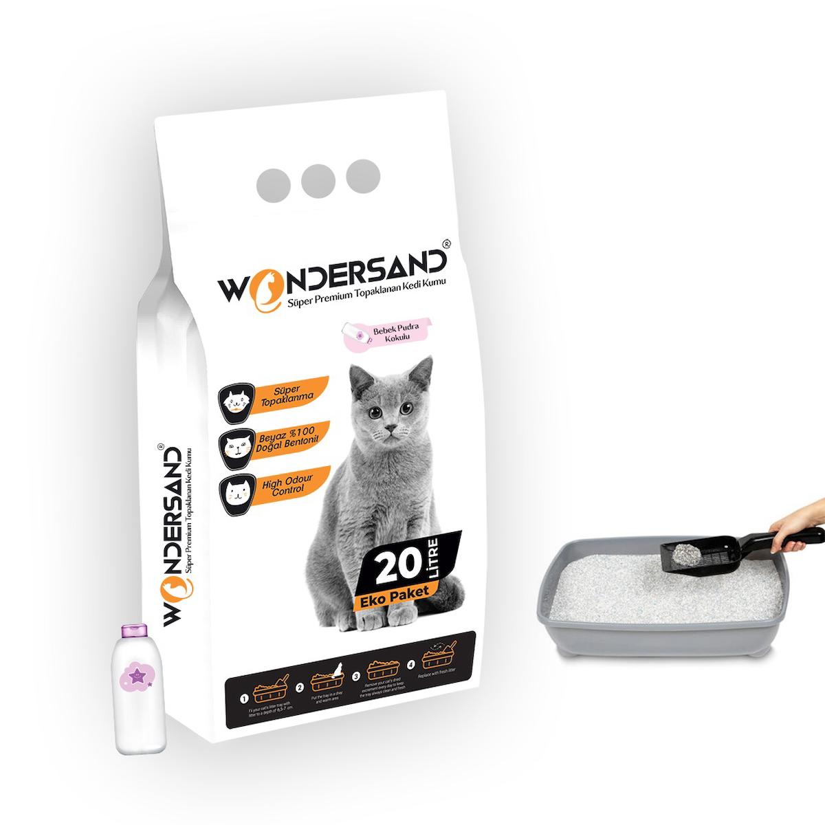 Wonderfull Pet Bebek Pudralı Topaklanan İnce Taneli Bentonit Kedi Kumu 20 lt