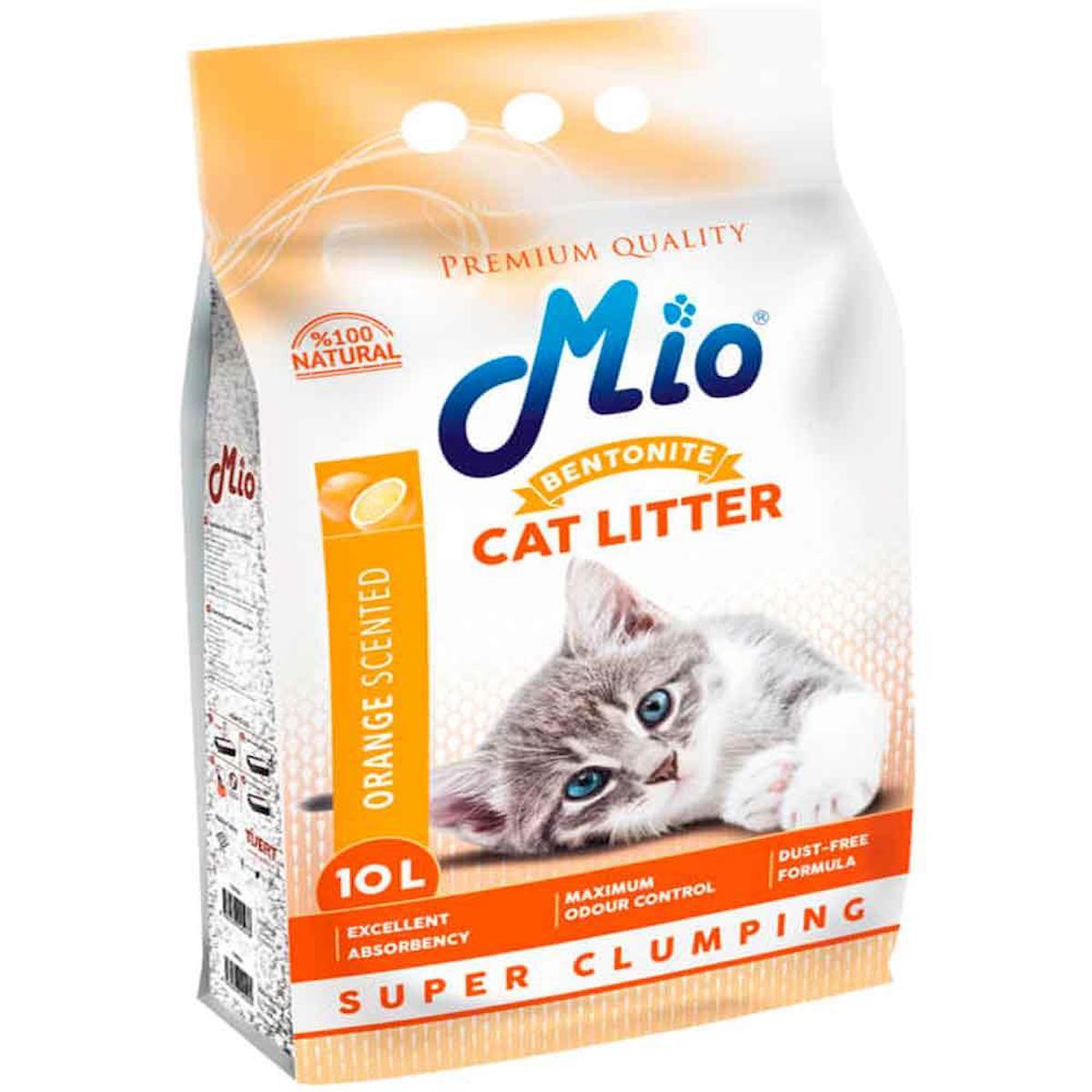 Mio Portakal Kokulu Topaklanan İnce Taneli Bentonit Kedi Kumu 10 lt