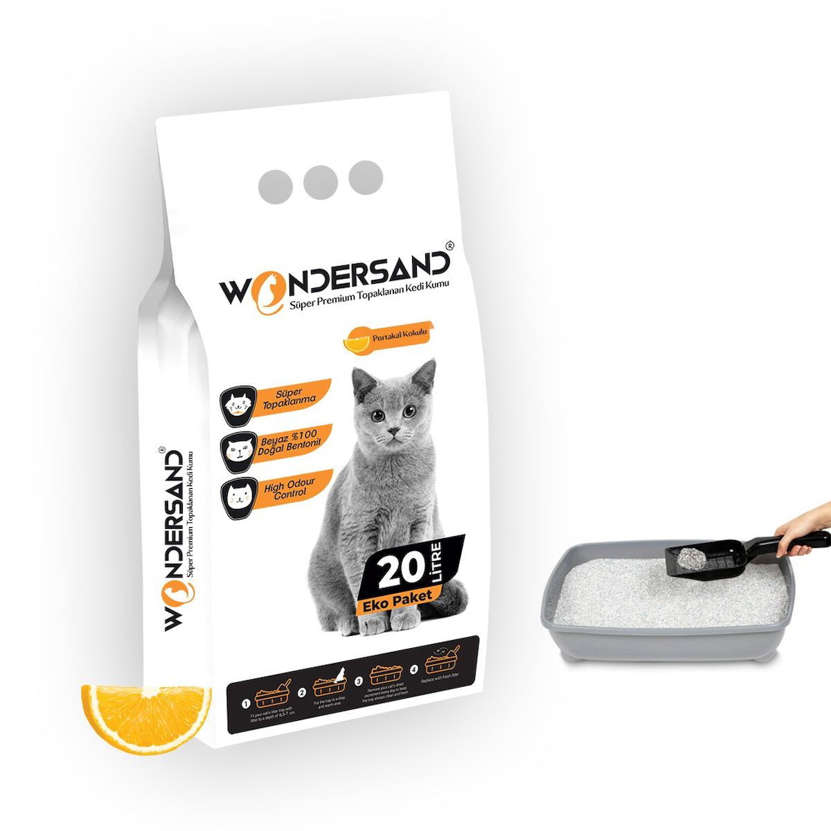 Wonderfull Pet Portakal Kokulu Topaklanan İnce Taneli Bentonit Kedi Kumu 20 lt