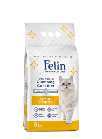 Felin Limon Kokulu Topaklanan İnce Taneli Bentonit Kedi Kumu 5 lt