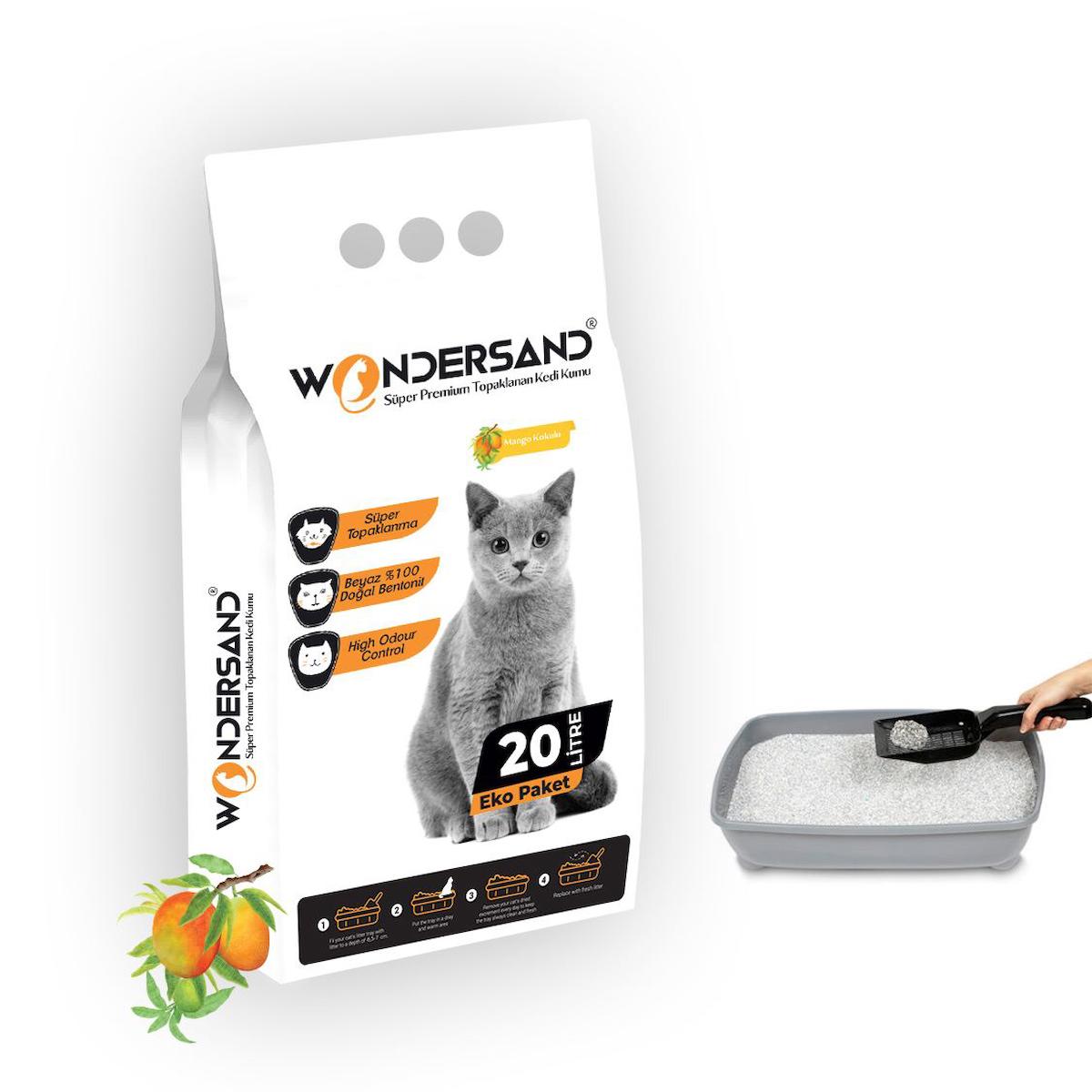 Wonderfull Pet Mango Kokulu Topaklanan İnce Taneli Bentonit Kedi Kumu 20 lt