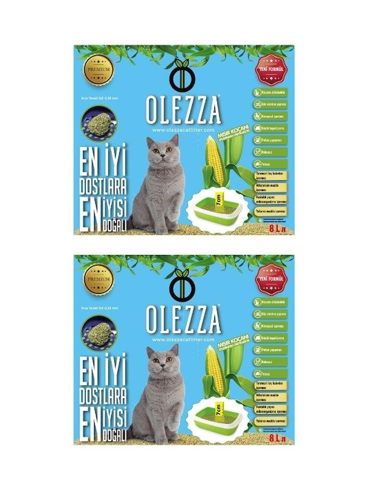 Olezza Kokusuz Topaklanan İnce Taneli Mısır Koçanı Lif Kedi Kumu 2 x 16 lt