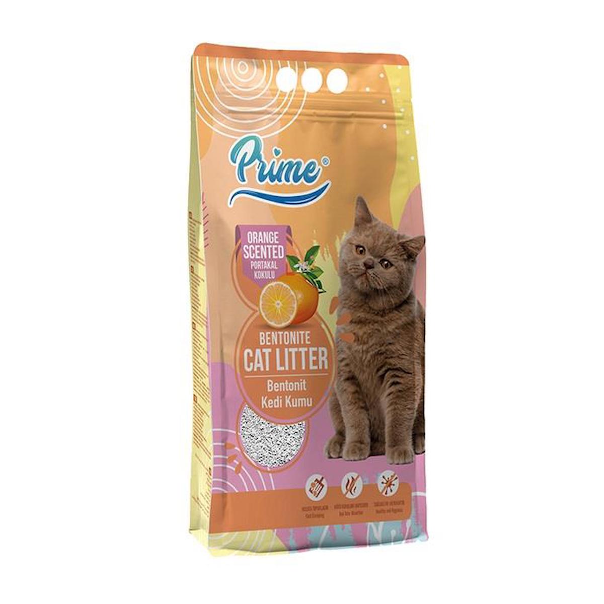 Prime Portakal Kokulu Topaklanan Kalın Taneli Bentonit Kedi Kumu 5 lt