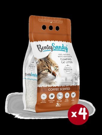 Benty Sandy Kahve Kokulu Topaklanan İnce Taneli Bentonit Kedi Kumu 4 x 5 lt