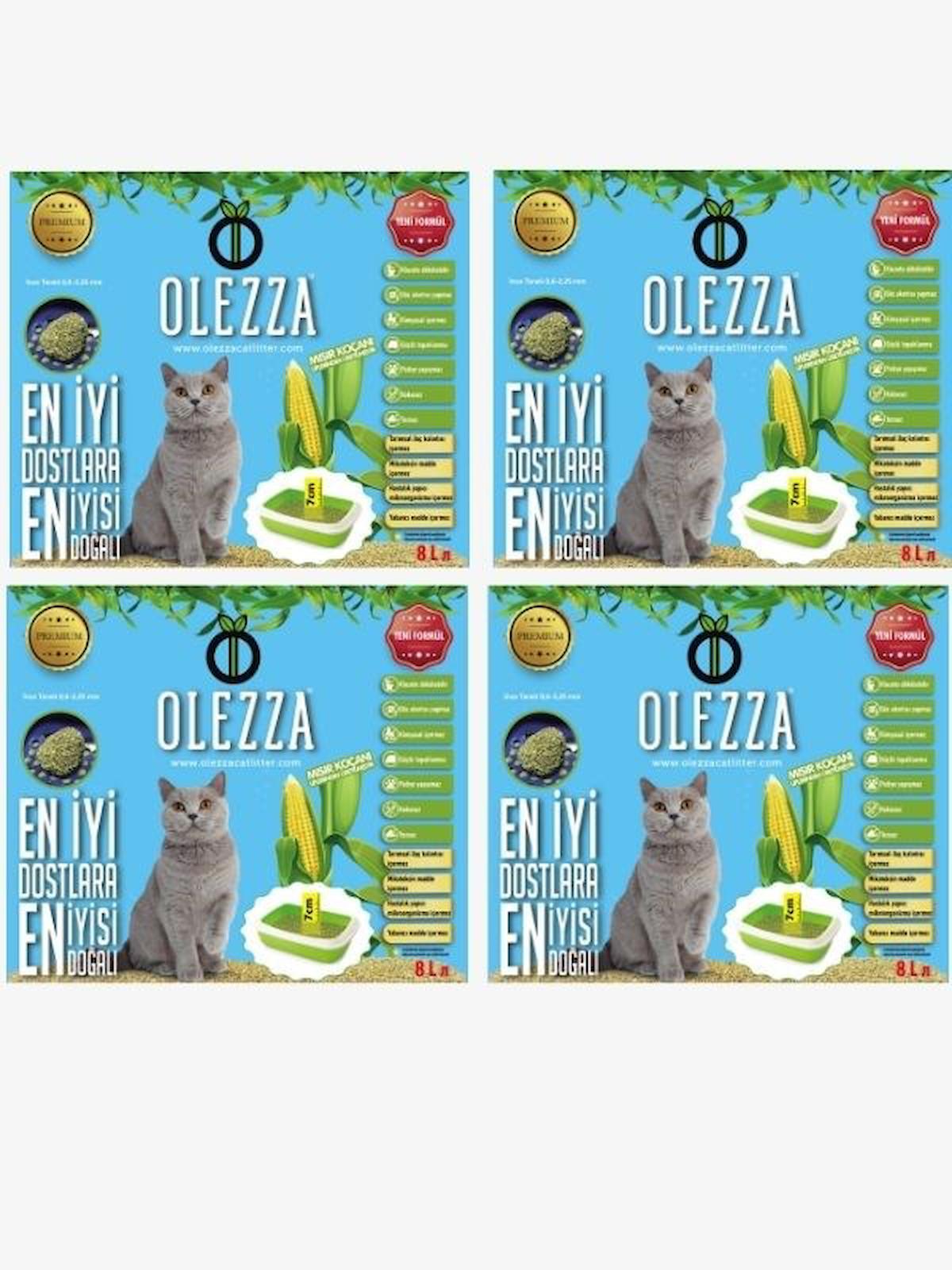 Olezza Kokusuz Topaklanan İnce Taneli Mısır Koçanı Lif Kedi Kumu 4 x 32 lt