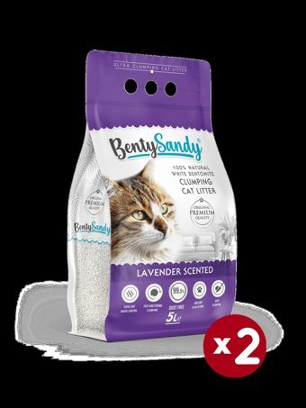 Benty Sandy Lavanta Kokulu Topaklanan İnce Taneli Bentonit Kedi Kumu 2 x 5 lt