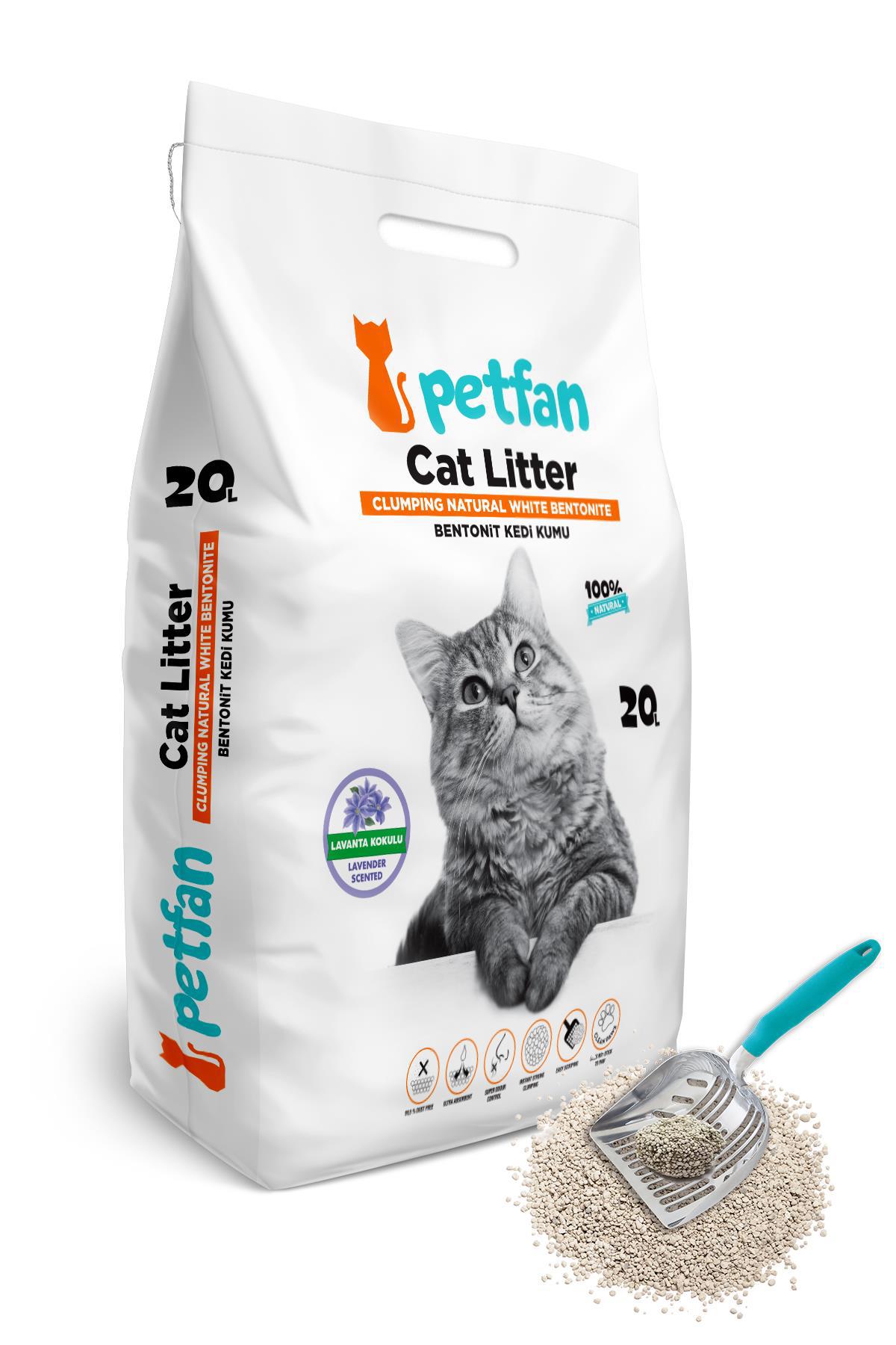 Petfan Lavanta Kokulu Topaklanan İnce Taneli Bentonit Kedi Kumu 20 lt