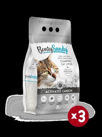 Benty Sandy Topaklanan İnce Taneli Aktif Karbonlu Kedi Kumu 3 x 5 lt