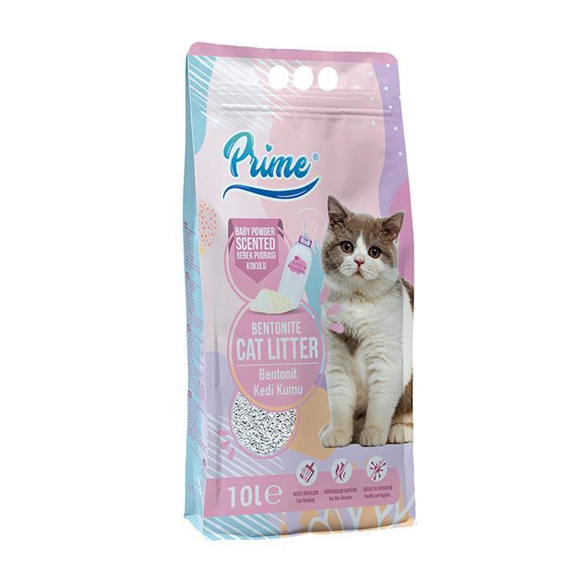 Prime Bebek Pudralı Topaklanan İnce Taneli Bentonit Kedi Kumu 10 lt