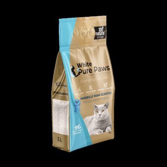 White Pure Paws Marsilya Sabunu Kokulu Topaklanan İnce Taneli Bentonit Kedi Kumu 5 lt