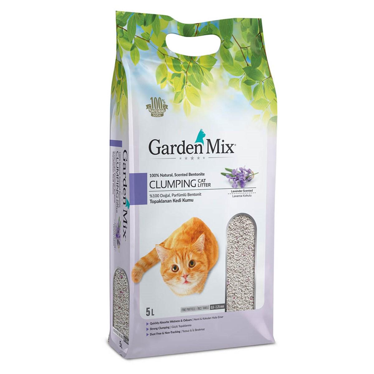 Garden Mix Lavanta Kokulu Topaklanan İnce Taneli Bentonit Kedi Kumu 5 lt