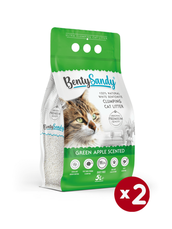 Benty Sandy Yeşil Elma Kokulu Topaklanan İnce Taneli Bentonit Kedi Kumu 2 x 5 lt