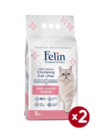 Felin Bebek Pudralı Topaklanan İnce Taneli Bentonit Kedi Kumu 2 x 5 lt