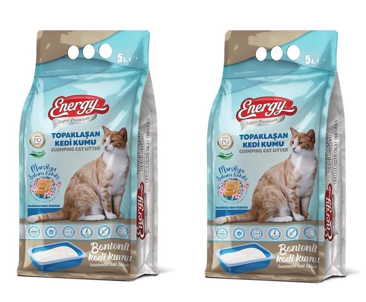 Energy Marsilya Sabunu Kokulu Topaklanan İnce Taneli Bentonit Kedi Kumu 2 x 5 lt