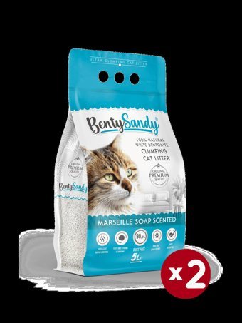 Benty Sandy Marsilya Sabunu Kokulu Topaklanan İnce Taneli Bentonit Kedi Kumu 2 x 5 lt