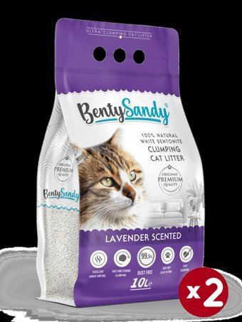 Benty Sandy Lavanta Kokulu Topaklanan İnce Taneli Bentonit Kedi Kumu 2 x 10 lt