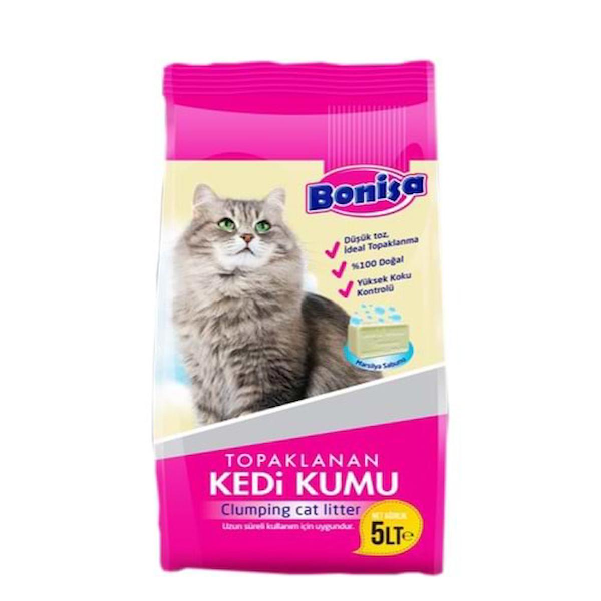 Bonisa Marsilya Sabunu Kokulu Topaklanan İnce Taneli Bentonit Kedi Kumu 5 lt