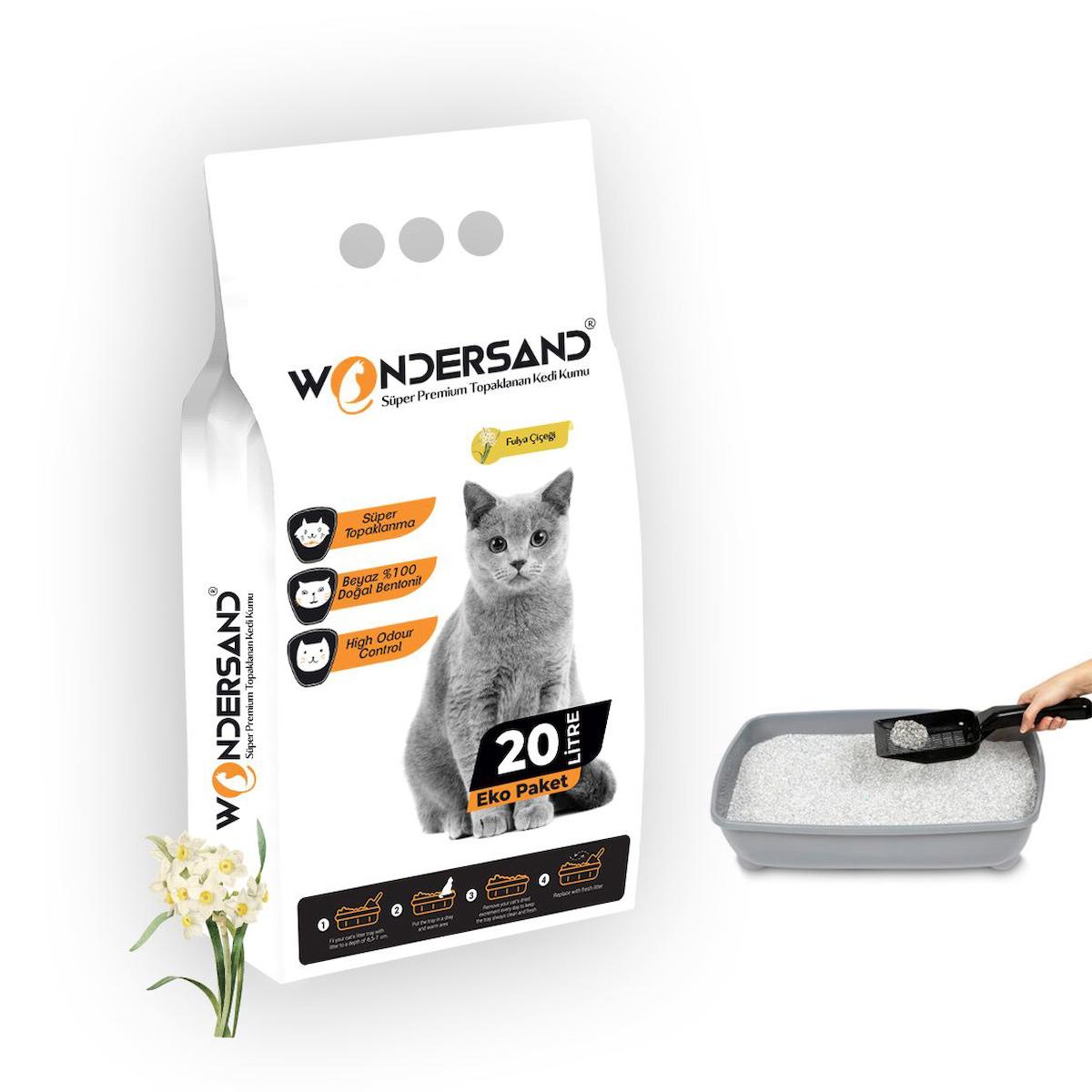 Wonderfull Pet Fulya Çiçeği Kokulu Topaklanan İnce Taneli Bentonit Kedi Kumu 20 lt