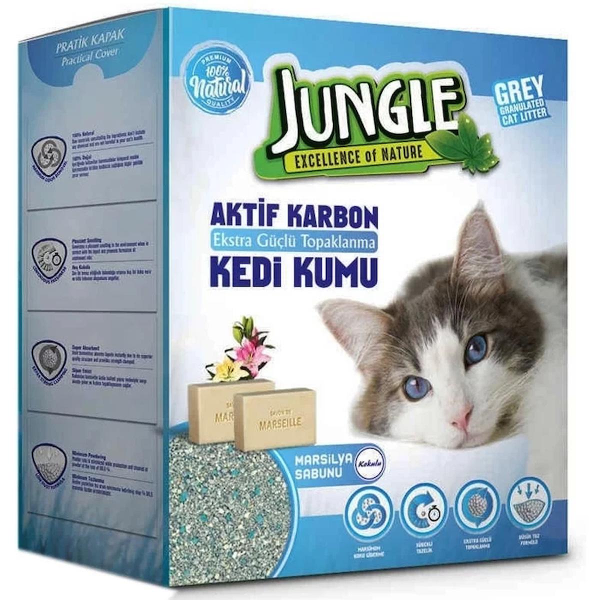 Jungle Marsilya Sabunu Kokulu Topaklanan İnce Taneli Aktif Karbonlu Kedi Kumu 6 lt