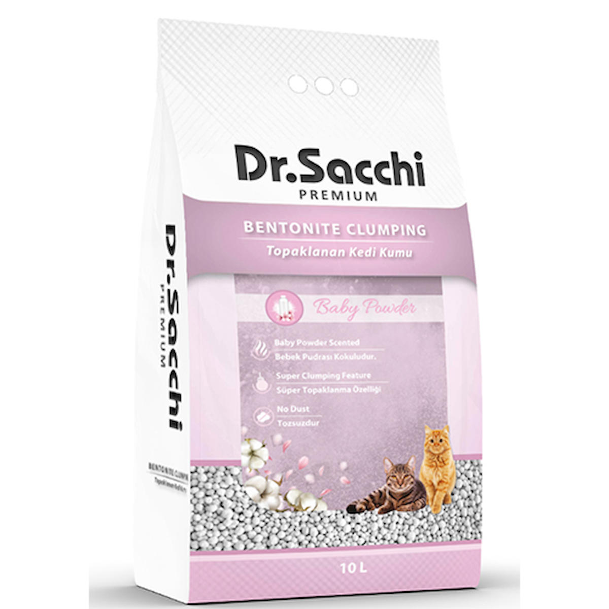 Dr.Sacchi Bebek Pudralı Topaklanan İnce Taneli Bentonit Kedi Kumu 2 x 10 lt