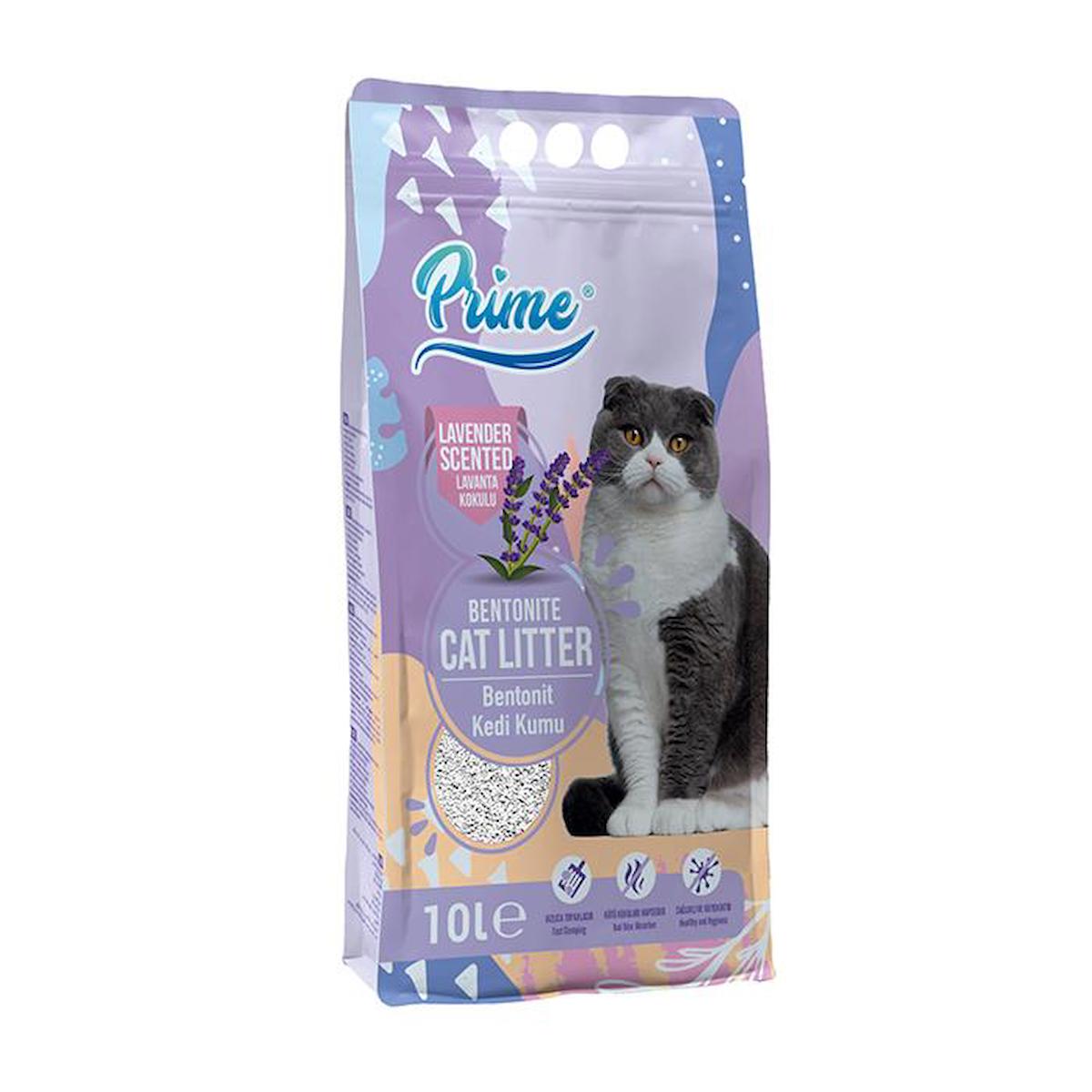 Prime Lavanta Kokulu Topaklanan Kalın Taneli Bentonit Kedi Kumu 10 lt
