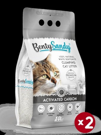 Benty Sandy Topaklanan İnce Taneli Aktif Karbonlu Kedi Kumu 2 x 10 lt