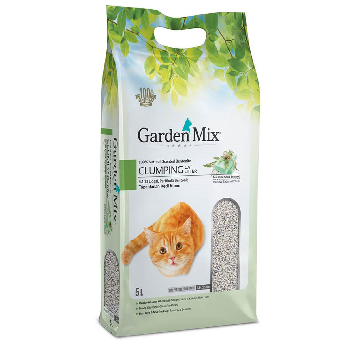 Garden Mix Marsilya Sabunu Kokulu Topaklanan İnce Taneli Bentonit Kedi Kumu 5 lt