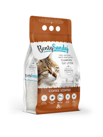 Benty Sandy Kahve Kokulu Topaklanan İnce Taneli Bentonit Kedi Kumu 5 lt