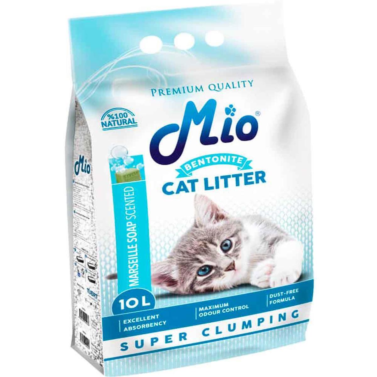 Mio Marsilya Sabunu Kokulu Topaklanan İnce Taneli Bentonit Kedi Kumu 10 lt