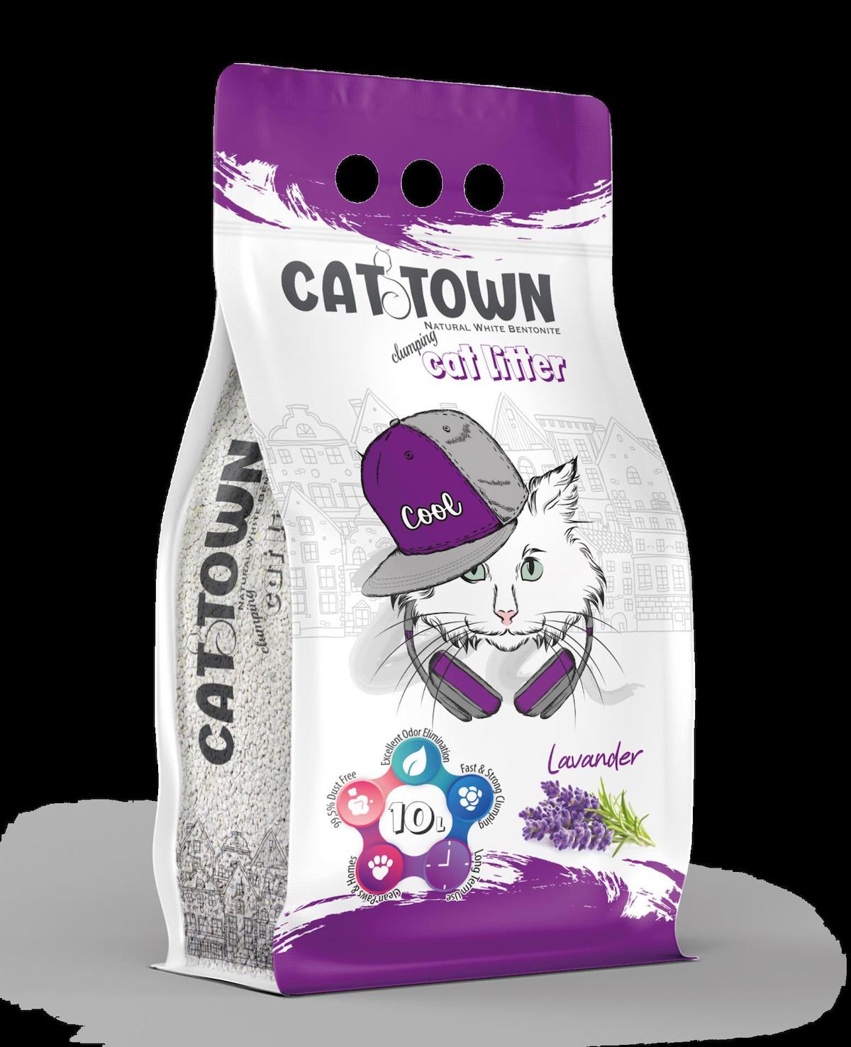 Cat Town Lavanta Kokulu Topaklanan İnce Taneli Bentonit Kedi Kumu 10 lt