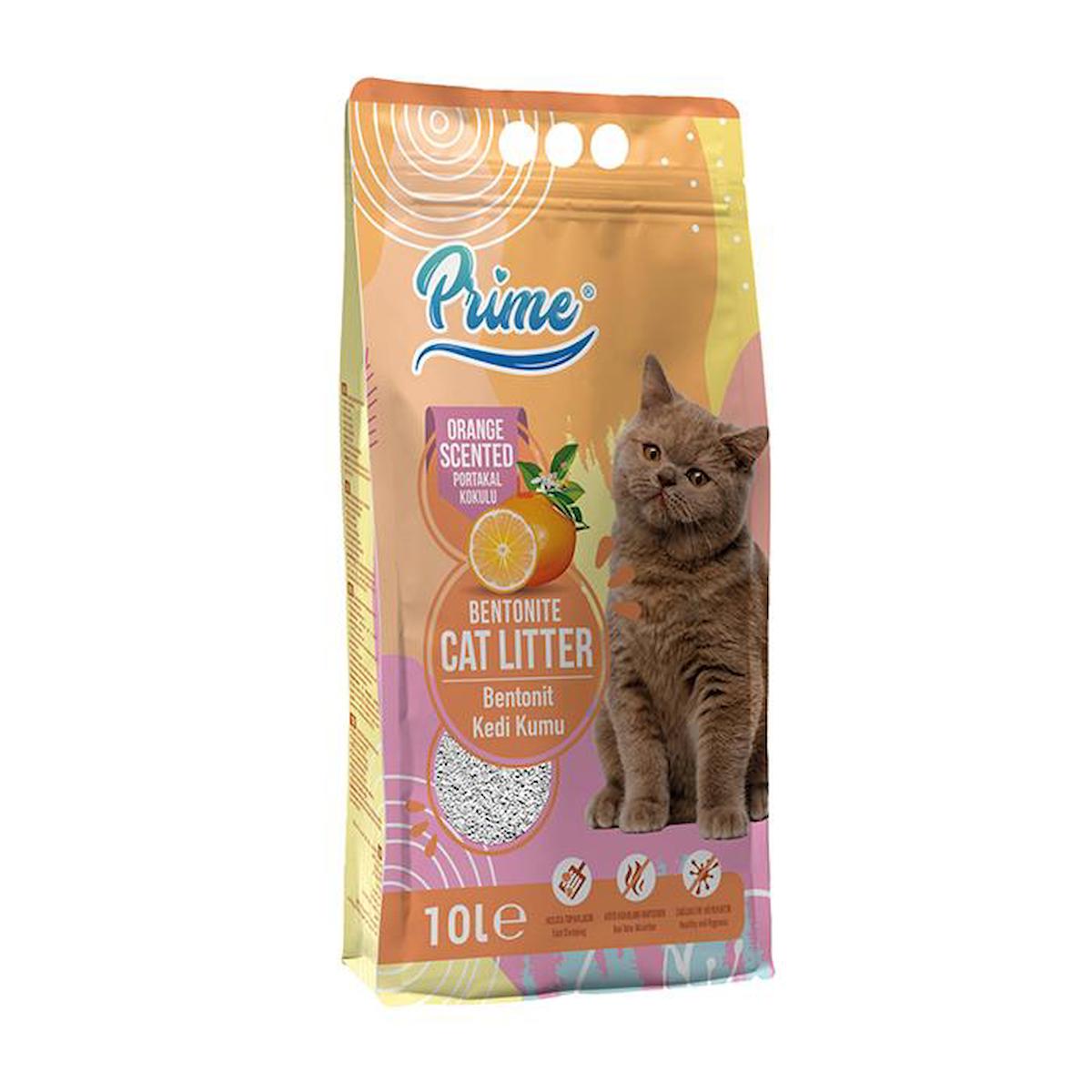 Prime Portakal Kokulu Topaklanan Kalın Taneli Bentonit Kedi Kumu 10 lt