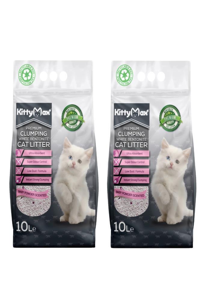 Kitty Max Bebek Pudralı Topaklanan Kalın Taneli Bentonit Kedi Kumu 2 x 10 lt