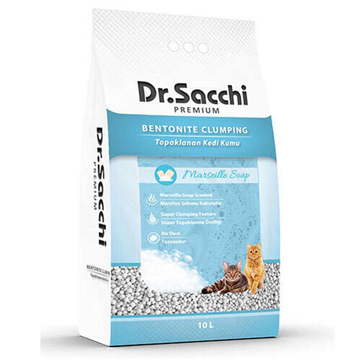 Dr. Sacchi Marsilya Sabunu Kokulu Topaklanan İnce Taneli Bentonit Kedi Kumu 10 lt