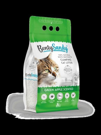 Benty Sandy Yeşil Elma Kokulu Topaklanan İnce Taneli Bentonit Kedi Kumu 5 lt