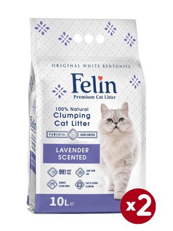 Felin Lavanta Kokulu Topaklanan İnce Taneli Bentonit Kedi Kumu 2 x 10 lt