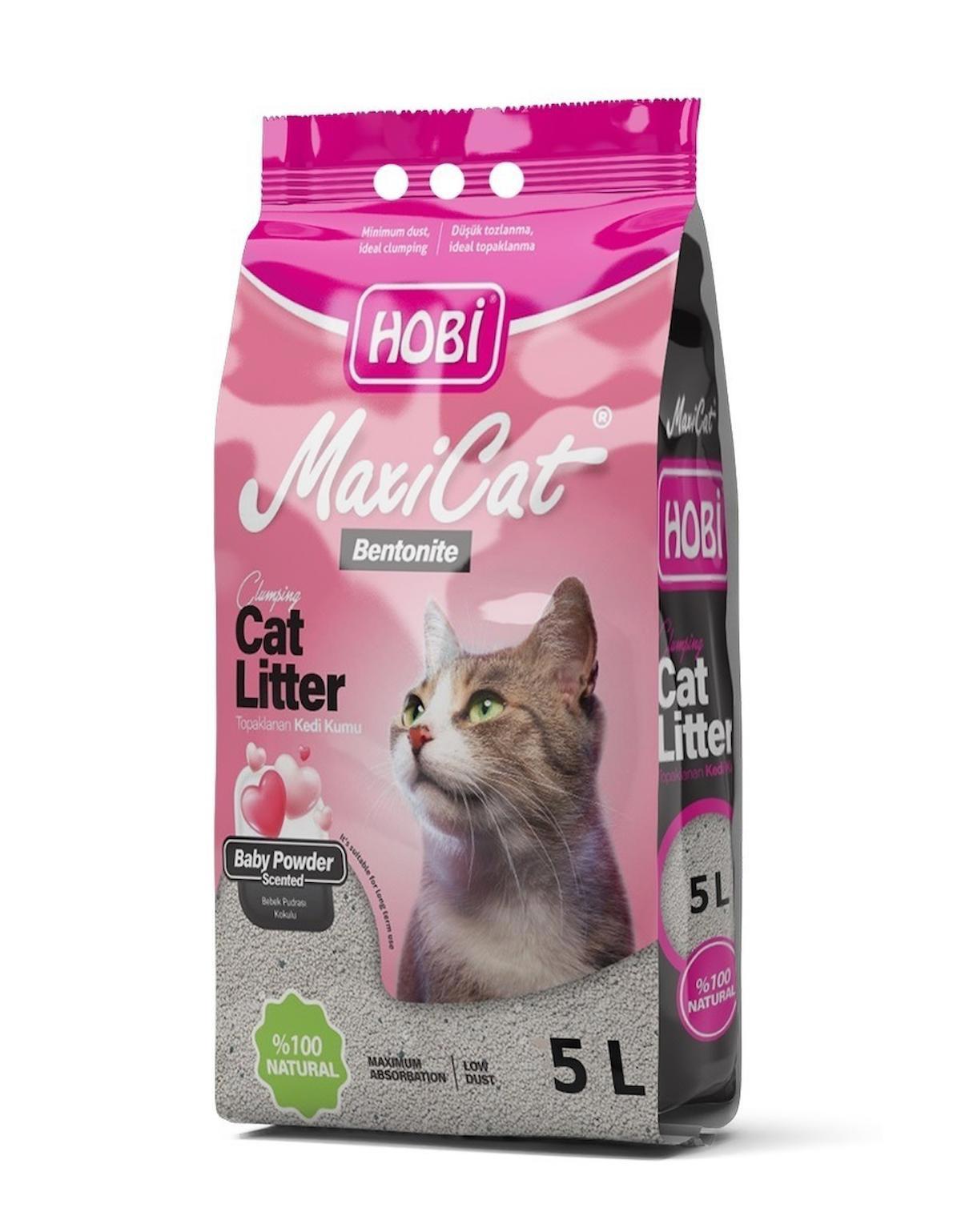 Hobi Maxicat Bebek Pudralı Topaklanan İnce Taneli Bentonit Kedi Kumu 5 lt
