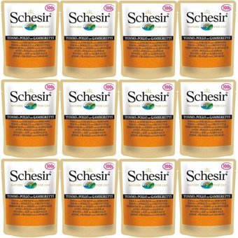 Schesir Nature Karidesli ve Tavuklu Yetişkin Yaş Kedi Maması 12x100 gr