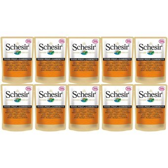 Schesir Nature Karidesli ve Tavuklu Yetişkin Yaş Kedi Maması 10x100 gr